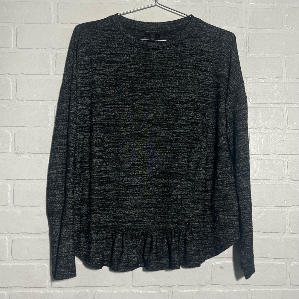 Banana Republic Womens Top Long Sleeve Dark Grey Heathered Ruffled Hem Medium